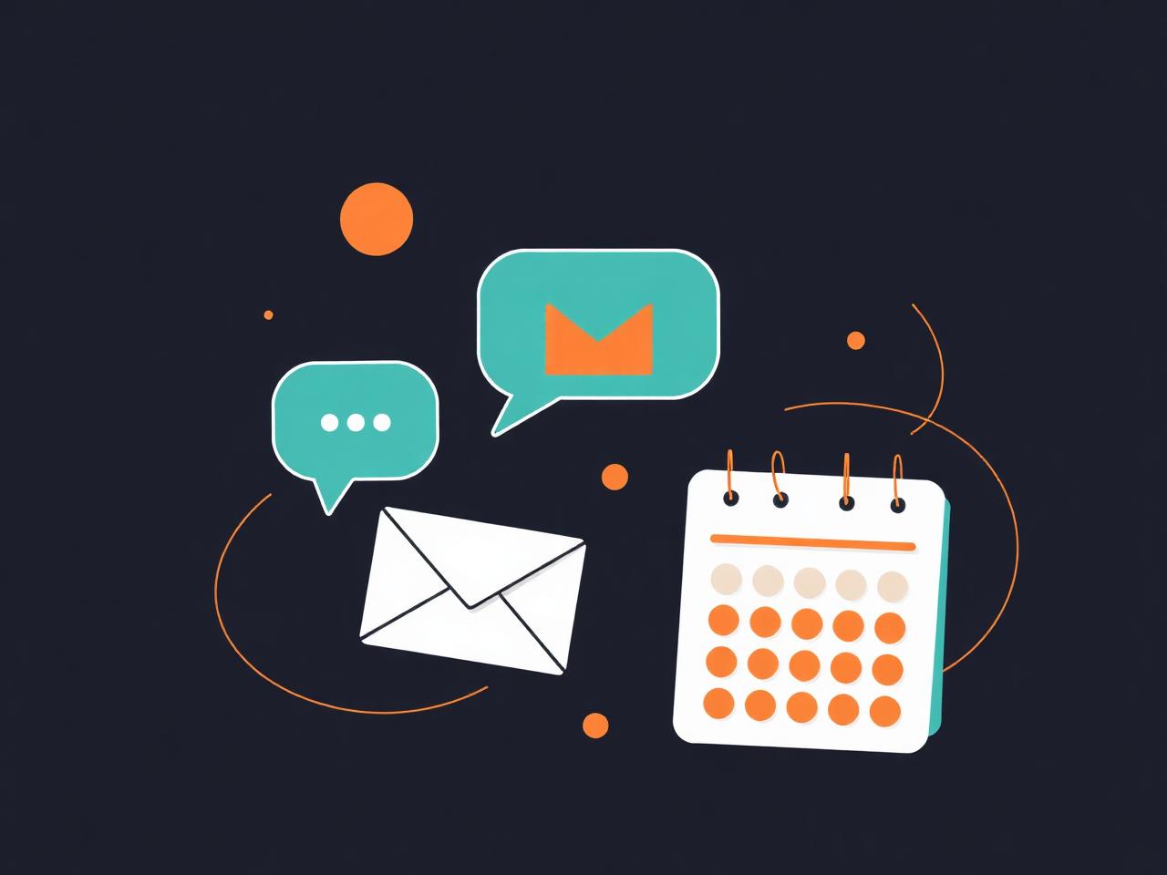 Speech-bubbles, envelope en agenda-slot in Synergi8-huisstijl